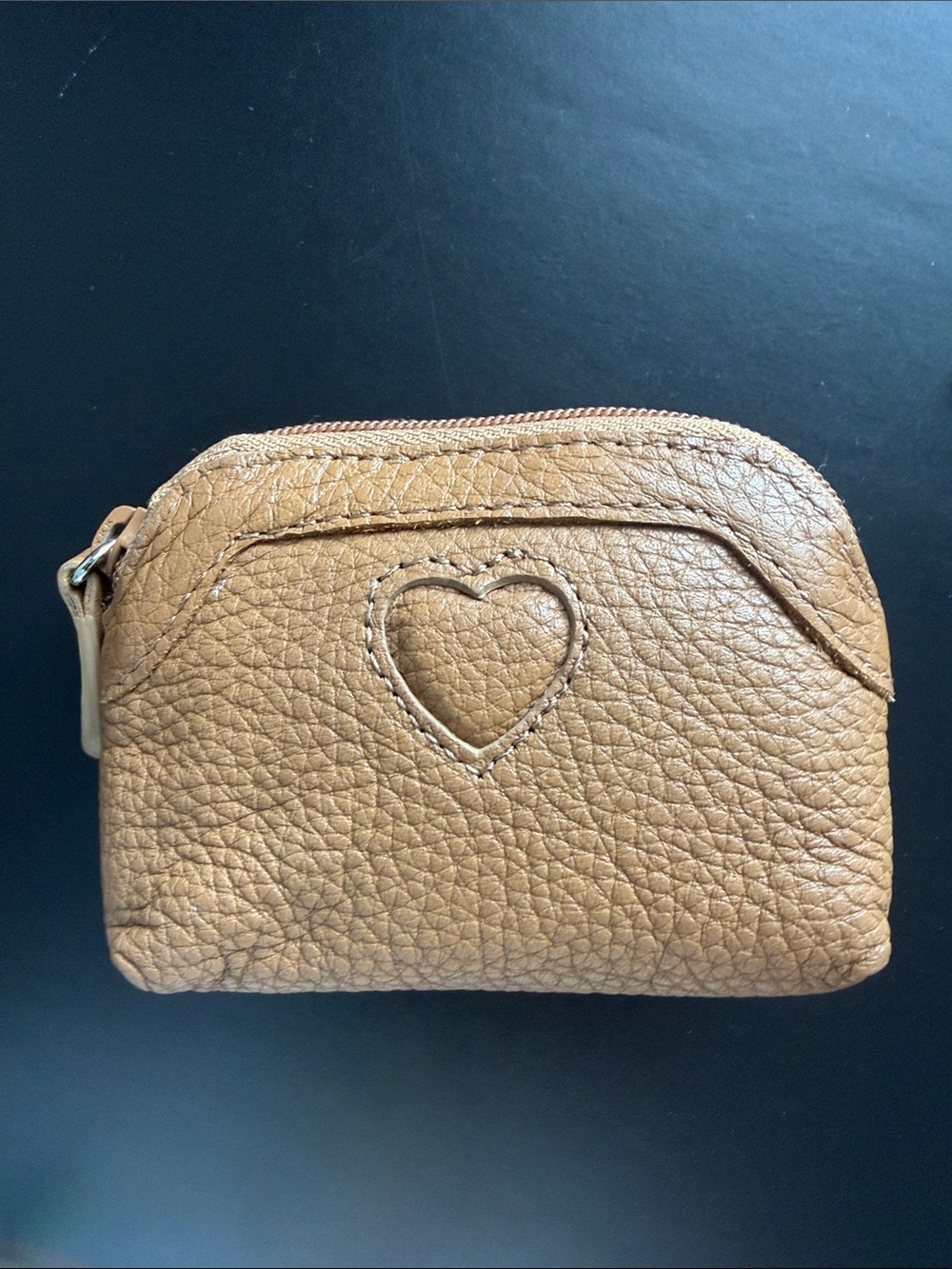 Brighton Tan Pebbled Leather Heart Cosmetic Pouch